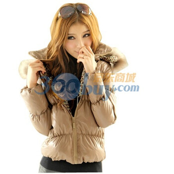 东京着衣 加厚带帽外套豹纹连帽羽绒服1025415 可可 均码