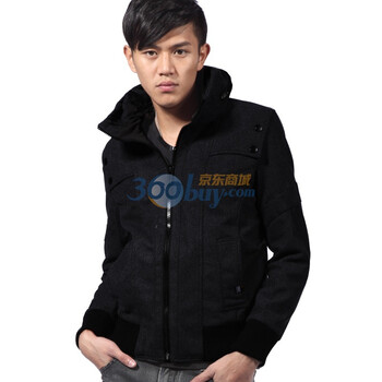 零号男 可收纳连帽 保暖呢大衣风衣外套 BEC0015 01 03 黑色 XL