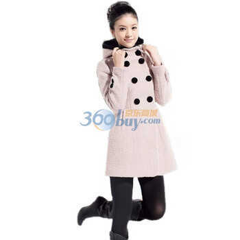 玫斯妮秋冬装新款女韩版带帽双排扣修身呢大衣毛呢外套A37 米色 XXL