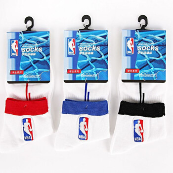 NBA学生休闲袜C010白色提花三双装 尺码22-24cm 均码