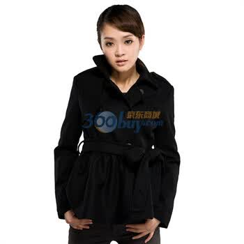 圣迪奥sdeer 女装经典双排扣毛呢外套0382255 黑色 L