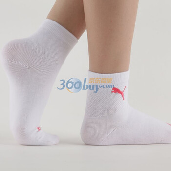 PUMA 彪马 运动纯棉女袜子 绣花休闲短袜 漂白-玫瑰红 23-25cm