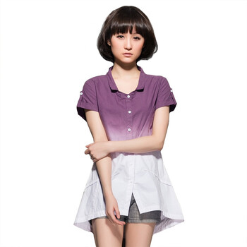圣迪奥 sdeer 女装夏装2012优雅修身渐变立领衬衫1280401 白色 L'