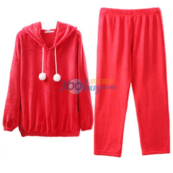 Gainreel歌瑞尔 家居服火花游戏珊瑚绒可爱运动连帽男女情侣睡衣家居服套装 女款 红色 XXL