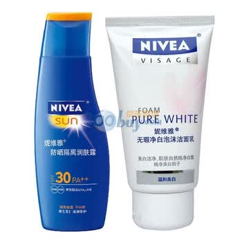 NIVEA妮维雅防晒隔离润肤露75ml 30SPF + 妮维雅无瑕净白泡沫洁面乳50g 优惠组