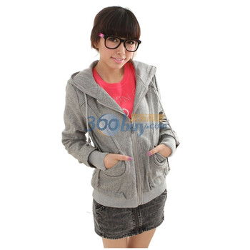 洛熙 RR 秋冬款女长袖带帽拼蕾丝羊毛混纺开衫外套1129072 浅灰色 XL