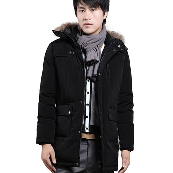 诠渡良品trenduality 2011冬装貉子毛领可脱卸帽长款加厚羽绒服#TD165 黑色 XL