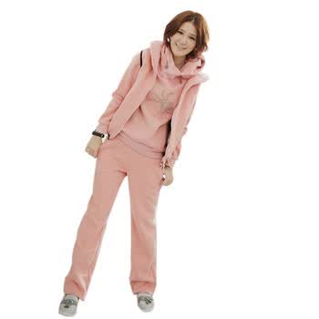 乔伊思JOICE 2011秋冬新款韩版女装 加厚抓绒羊羔毛卫衣三件套装7512 粉色 L