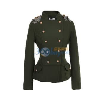 秋水伊人2011冬双排扣复古短款呢西装614107004 军绿色 L