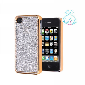 萝莉（LOLI）iphone4外壳-真皮钻框之名品系列小C款　银色
