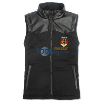 莱斯玛特lesmart男装 2011新品 PU拼接修身棉马甲 斜纹棉徽章羊绒棉背心MDMY03黑色XXL