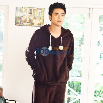 Gainreel歌瑞尔 家居服火花游戏珊瑚绒可爱运动连帽男女情侣睡衣家居服套装 男款 褐色 XXL
