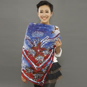 兰诗雨围巾女真丝大方巾复古欧美丝巾披肩BC650124 C蓝 均码