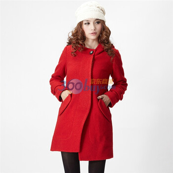Asinrar 阿西娜女装秋冬装新款百搭连帽长袖毛呢外套AW1201 红色 XXL