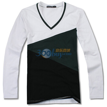OBM2012春装新款英伦修身拼接V领 男长袖T恤CT018 白色 180