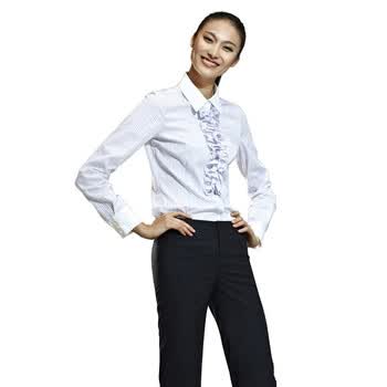 YOUSOKU 女装新品 白紫相间提花条纹 长袖衬衫 CK1100604-6 紫色 170/96