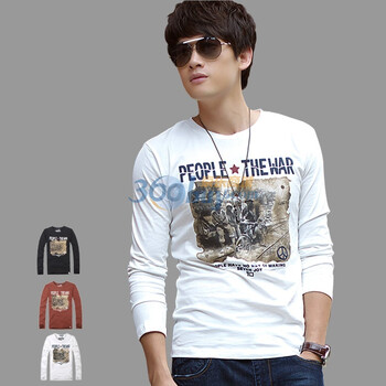 SEVENJOY柒加尚品 男款秋季人民战争圆领 长袖T恤衫 男 13TX02 白色 XXL