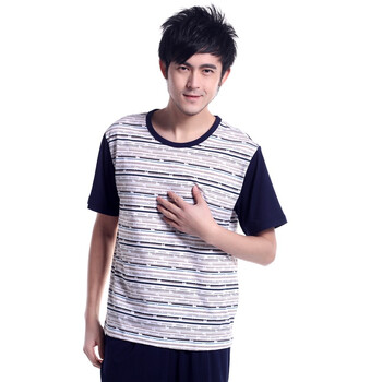 新款 顶瓜瓜 顶呱呱彩棉 男全棉 条纹家居服DJJMX-86034 藏青色 185