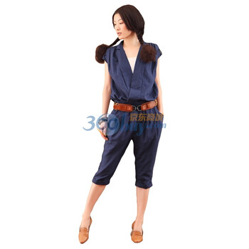 茵曼INMAN 2012夏装新款西装领连体短袖五分裤女822096308 深蓝色 XL