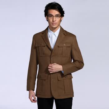 IZOD 秋季新品羊毛多口袋三粒扣男士休闲西服 1061907105800棕色系XL(180/98A)