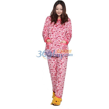 百伶妈妈冬装全棉不倒绒特厚孕妇家居服套装加厚睡衣11814浅粉红L