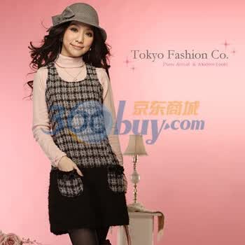 MAYUKI 甜美女装黑葱格纹毛呢背心洋装0019661 浅灰 均码
