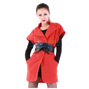 FRIEND ONE 冬装外套 女 长款欧美风红色羊毛呢大衣FG114178 橘红 L