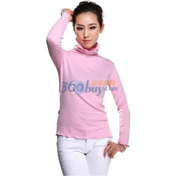 维妮 VINEY 春款时尚高领荷叶边修身性感舒适浪漫气质女人味打底衫长袖T恤73002 浅粉色 均码