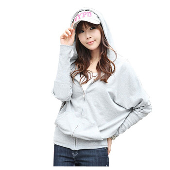 韩都衣舍 韩国卫衣春季新品新年春装女大码带帽蝙蝠卫衣EK0130 灰色 L