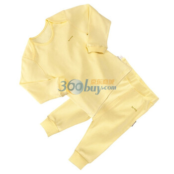 贝贝怡（bornbay）BA085-086宝宝服 活动肩套头衫/合档裤 婴儿童装内衣套装 淡黄 100码