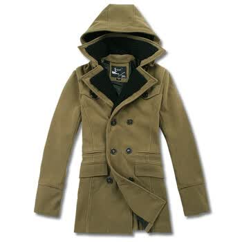 【OBM】秋冬新款男风衣可脱卸帽外套韩版修身男毛呢大衣11FW015 金菊黄 XL