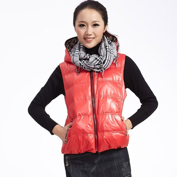 红迪丝 短款豹纹羽绒服马甲 HD1104608 洋红 XL