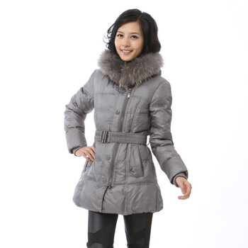 2011 新品 雅鹿 貉子毛 女士双领腰带一手长羽绒服 ^@^YM10370 间沙色 180/104B(XXXL)