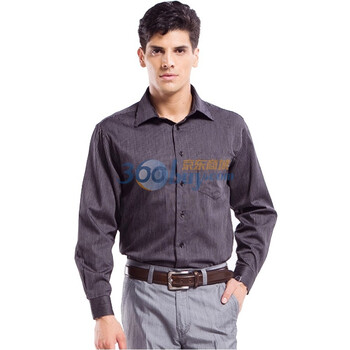 约翰逊JOHANSSON纯棉男士条纹长袖衬衫J11SS1018-2 黑色 XL
