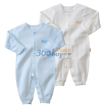 贝贝怡（bornbay） 2J129 婴儿服装秋冬宝宝内衣春秋纯棉新生儿衣服 前开扣哈衣内衣2件组合装 米白和淡蓝 90