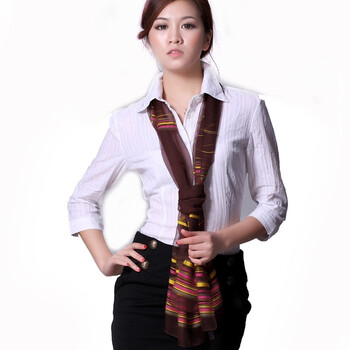 FUXIONA富翔饰品 意大利原产彩色条纹时尚长巾 飘逸雪纺丝巾 E500039 咖啡色 均码