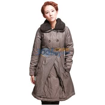 久拉拉JIULALA 2011冬装新款 女 毛领收腰 格子 拼接 棉衣J104M003 深灰色 XL