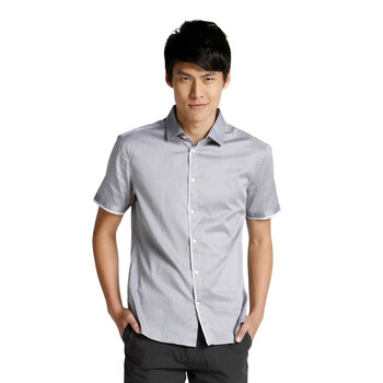 jackjones/杰克琼斯纯棉略修身短袖衬衫B(灰)|211204134100 195/112A/XXXL