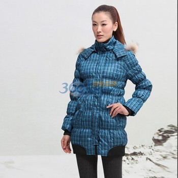 Inman茵曼2011冬装新款格子中长款羽绒服JC20100 蓝色 XL