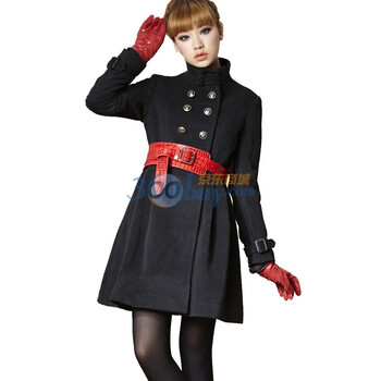 TT.COLOR 冬装新款 淑女韩版修身双排扣裙摆毛呢大衣外套 D28 黑色 L