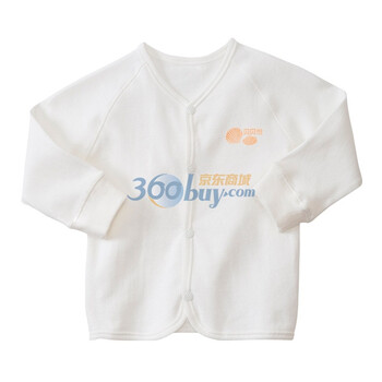 贝贝怡 素色贝壳印花 纯棉婴儿服装 宝宝斜襟绑带上衣BB305 米白 66码