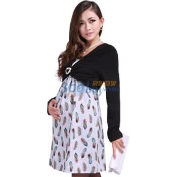 莱薇妈咪 新款孕妇装 秋装韩版孕妇哺乳装 喂奶衣连衣裙96557绿色M