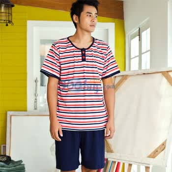 睡衣纯棉男士2012春夏新歌瑞尔温馨花韵短袖圆领家居服套装 XXL