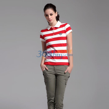 敦印Doin 2012新款 纯棉翻领学院风刺绣多色女款POLO衫 T30010 白红条 XL