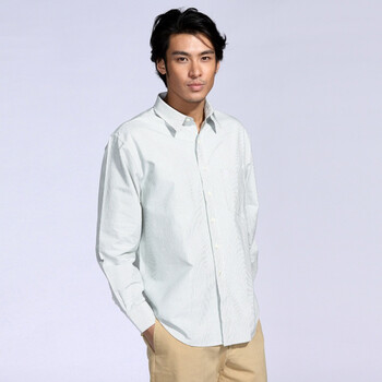 IZOD 秋季新品纯棉条纹小尖领长袖男休闲衬衫 1061912105501洗水绿XXL(185/102A)