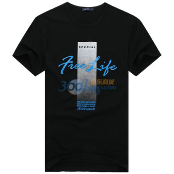 简杰克 JeanJack品质男装 圆领英伦风图案印花商务休闲短袖T袖 男V11221 黑色 XXL