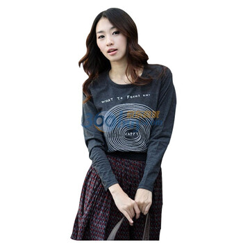 韩都衣舍 韩国T恤秋东装新品女时尚长袖圆领T恤FP1285 深灰色 均码