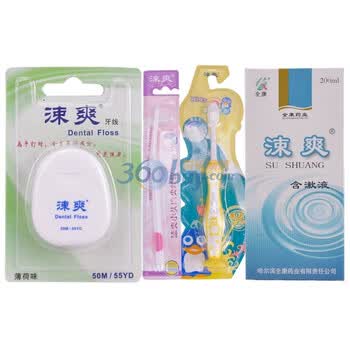 漱爽口腔护理套装（牙膏40g+小头磨尖丝软毛牙刷+磨尖丝软毛牙刷(儿)+含漱液200ml+薄荷牙线50根）