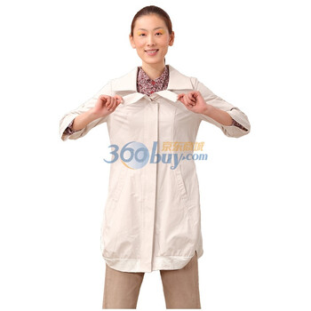 茵曼 INMAN 2012春装新款翻领拼接五分袖纯棉长款风衣 821061082 白色 XXL