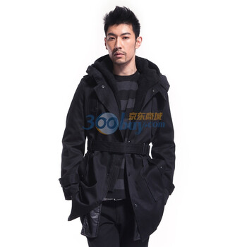 圣迪奥sdeerhe 男装 冬休闲帅气中长款连帽风衣 1471871 黑色 XXL